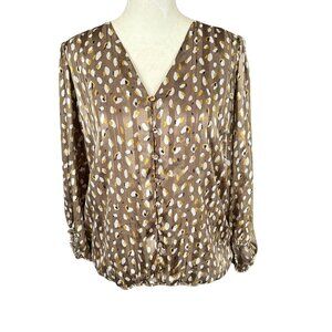 Haver & Blair London women's v-neck button down top tan taupe lined size medium